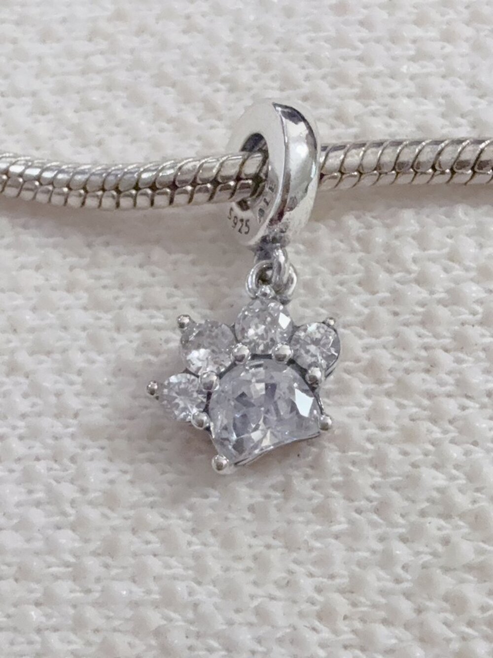 Sparkling Paw Print Dangle Silver Charm For Pandora Bracelet Necklace